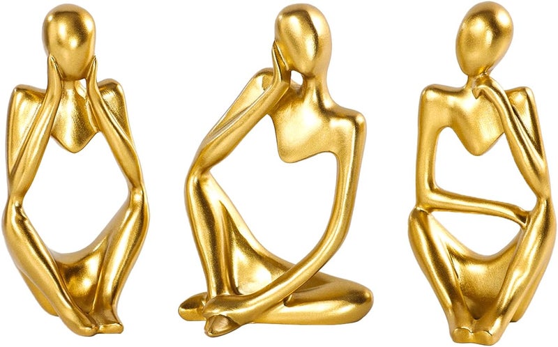 BMLCGJ Thinker Statue Gold Decor Abstract Art Sculpture, Golden Resin Collectible Figurines for Home Living Room Office Shelf Decoration,Great Gifts Ideas (Gold) - Image 1